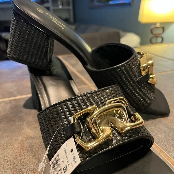 Black and Gold Women's Sandals - Picture 2 of 6